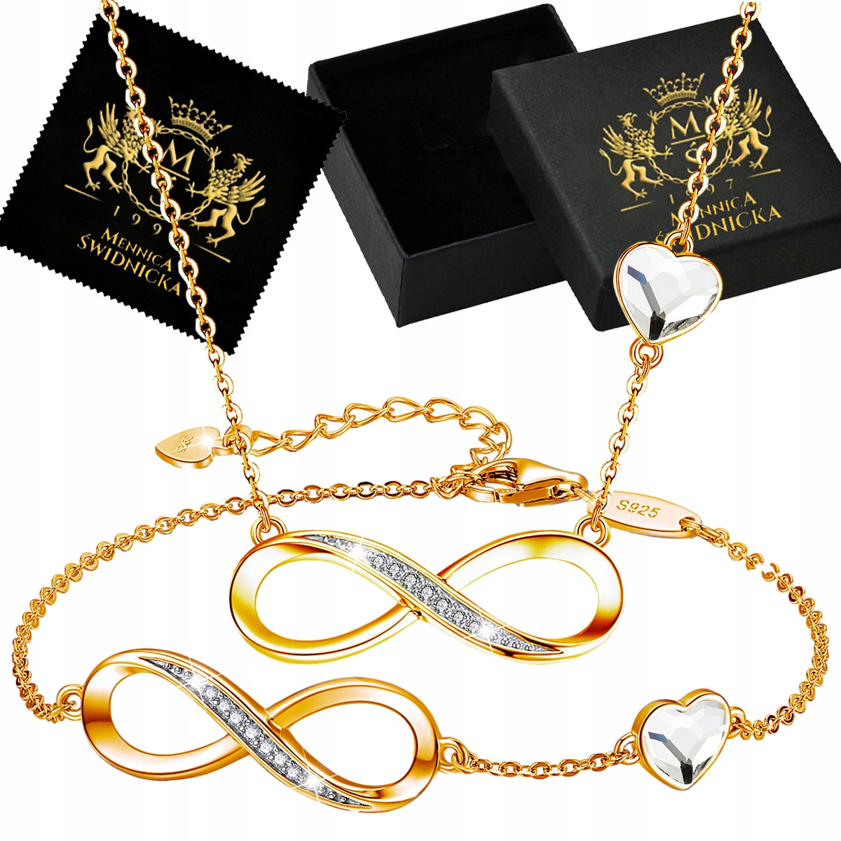 Sada šperků Zlaté Stříbro 925 Náhrdelník Náramek Dárek pro maminku