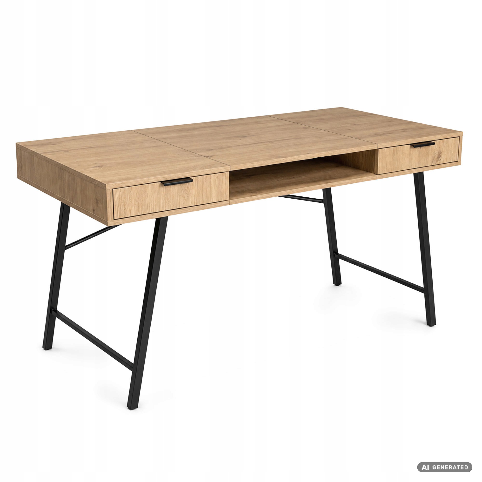 Biurko Industrialne Komputerowe 120 cm 2 Szuflady 1 Półka Loft Dąb Artisan