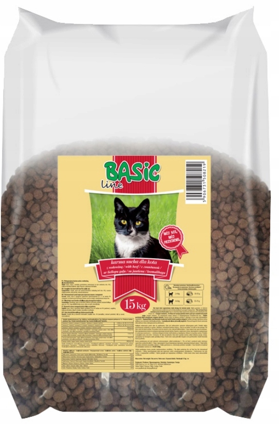 Levně Suché krmivo pro kočky Basic Line hovězí maso 15 kg