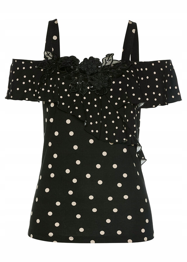 (46/1135) BPC BLUZKA CARMEN Z APLIKACJĄ W GROSZKI r.52/54