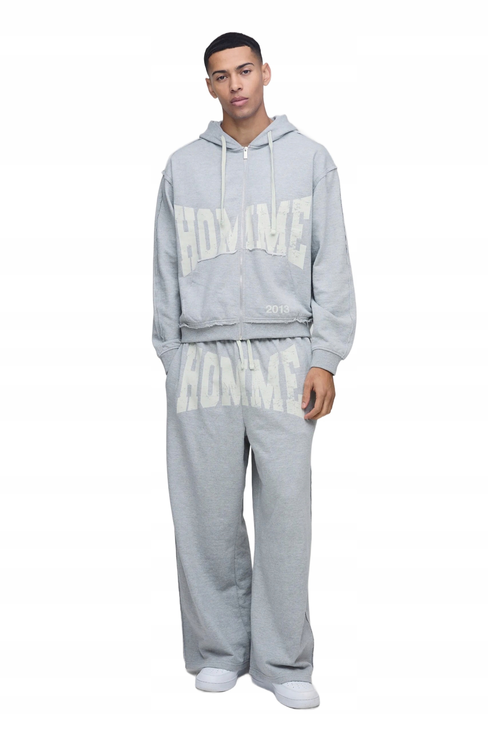 Boohooman Šedý Teplákovka Pánský S Kapucí A Potiskem Homme Dlouhý L Z3A