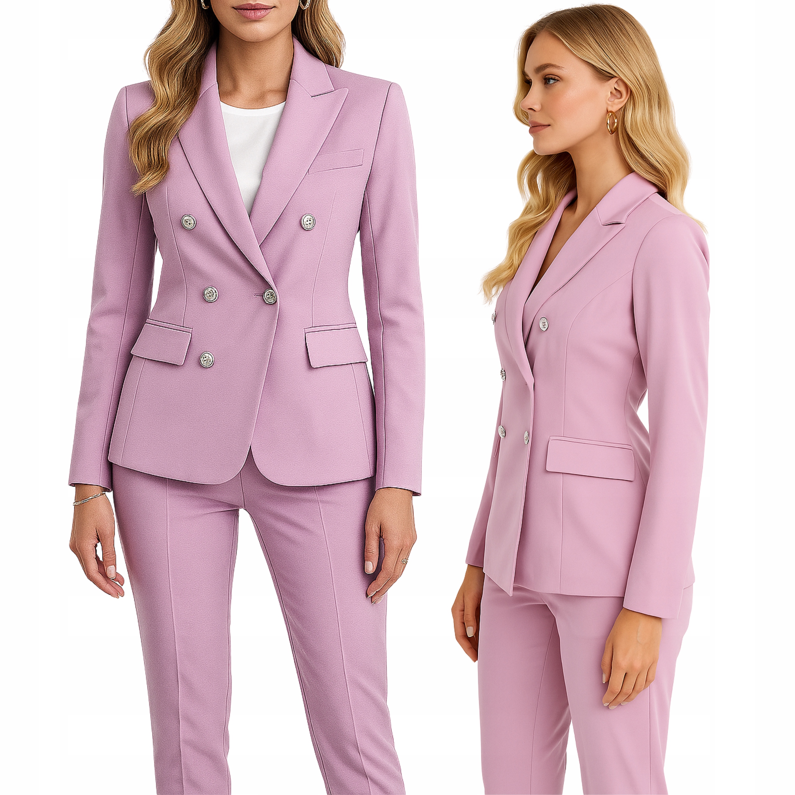 Komplet damski garniturowy marynarka i spodnie w kant różowy