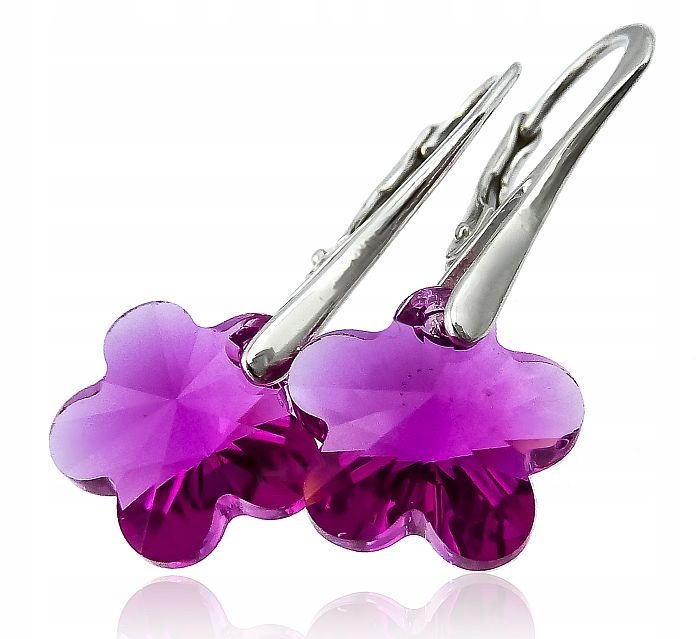 Krystaly Náušnice Fuchsia Květy Stříbro Arande