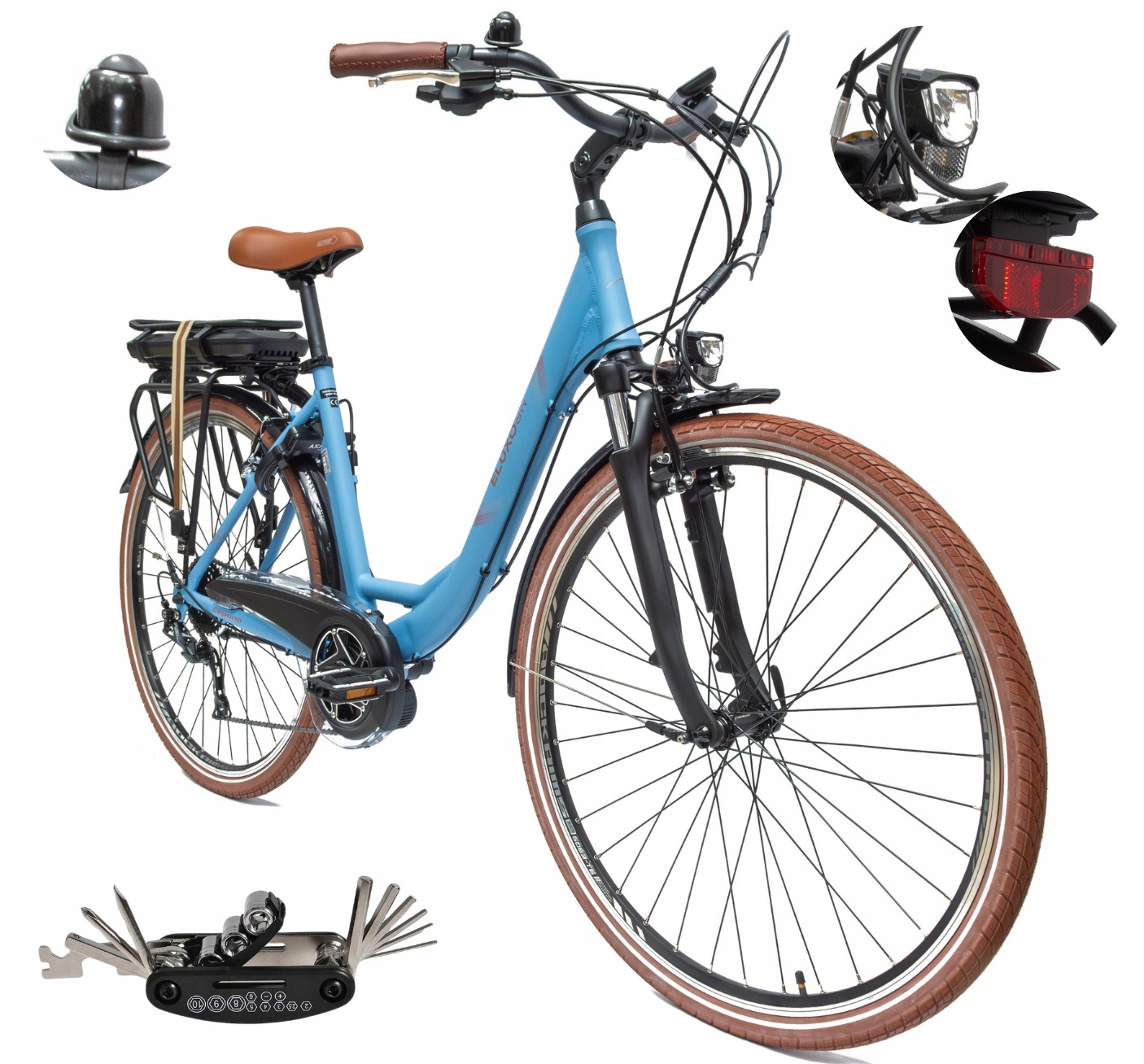 Rower Elektryczny Damski Miejski Alu 250 W Shimano LCD Błotniki Bagażnik