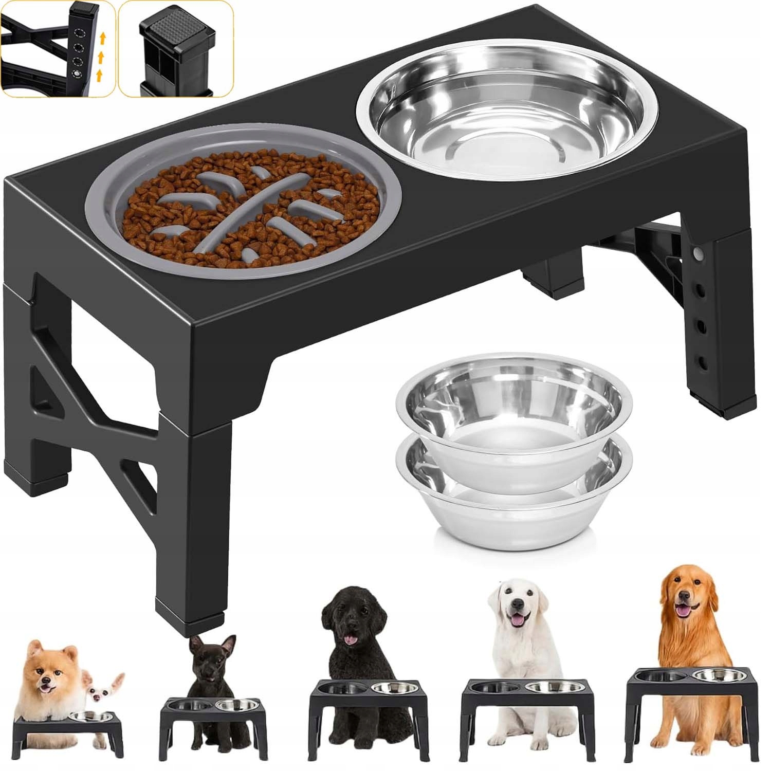 Levně Miska Pro Psa S Nastavitelnou Výškou, Miska Pro Psa Se 2 Miskami Z Nerezové Oceli