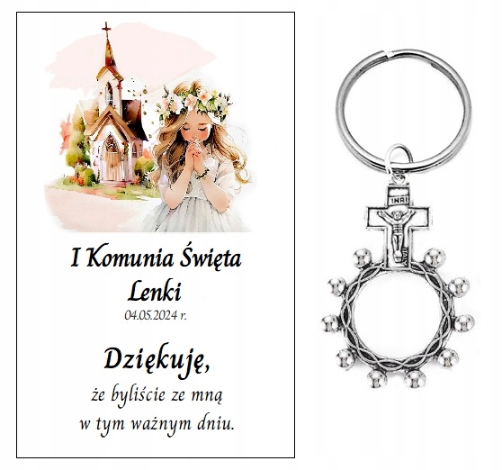 Podziękowanie dla gości DZIESIĄTKA RÓŻAŃCA KOMUNIA PREZENT PERSONALIZACJA