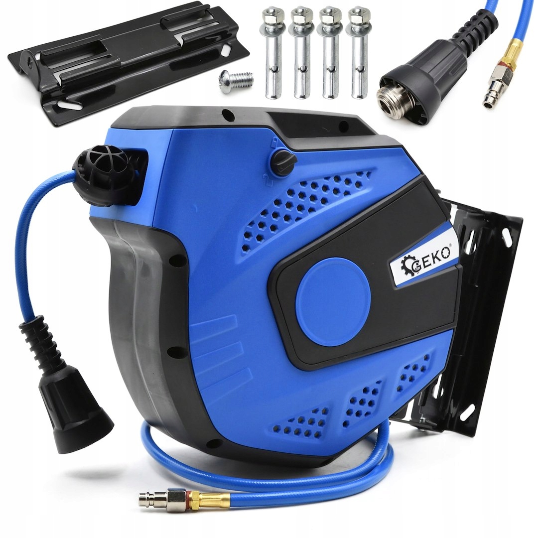 Pneumatická hadice 14 m na navijáku, Zesílená, otočná, s aretací, na zeď Geko