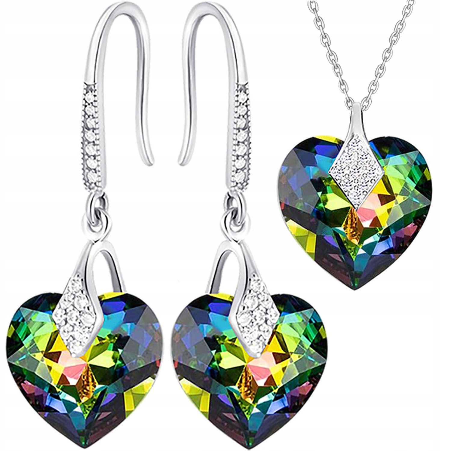 Sada šperků Stříbrné Náušnice Náhrdelník s přívěskem Sada se srdíčky