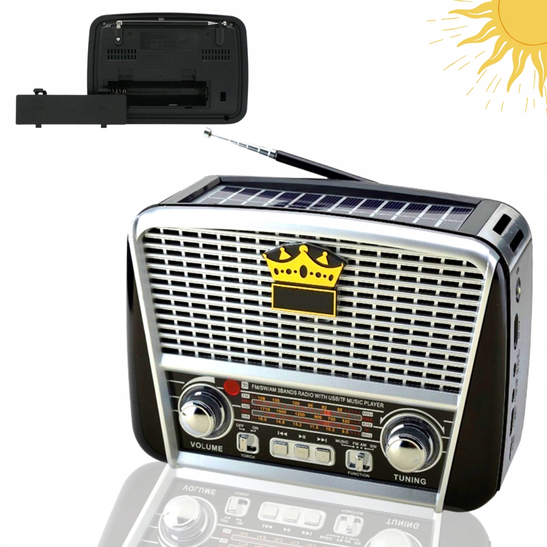 RADIO FM BLUETOOTH SOLARNE BATERIE KABEL USB KARTA