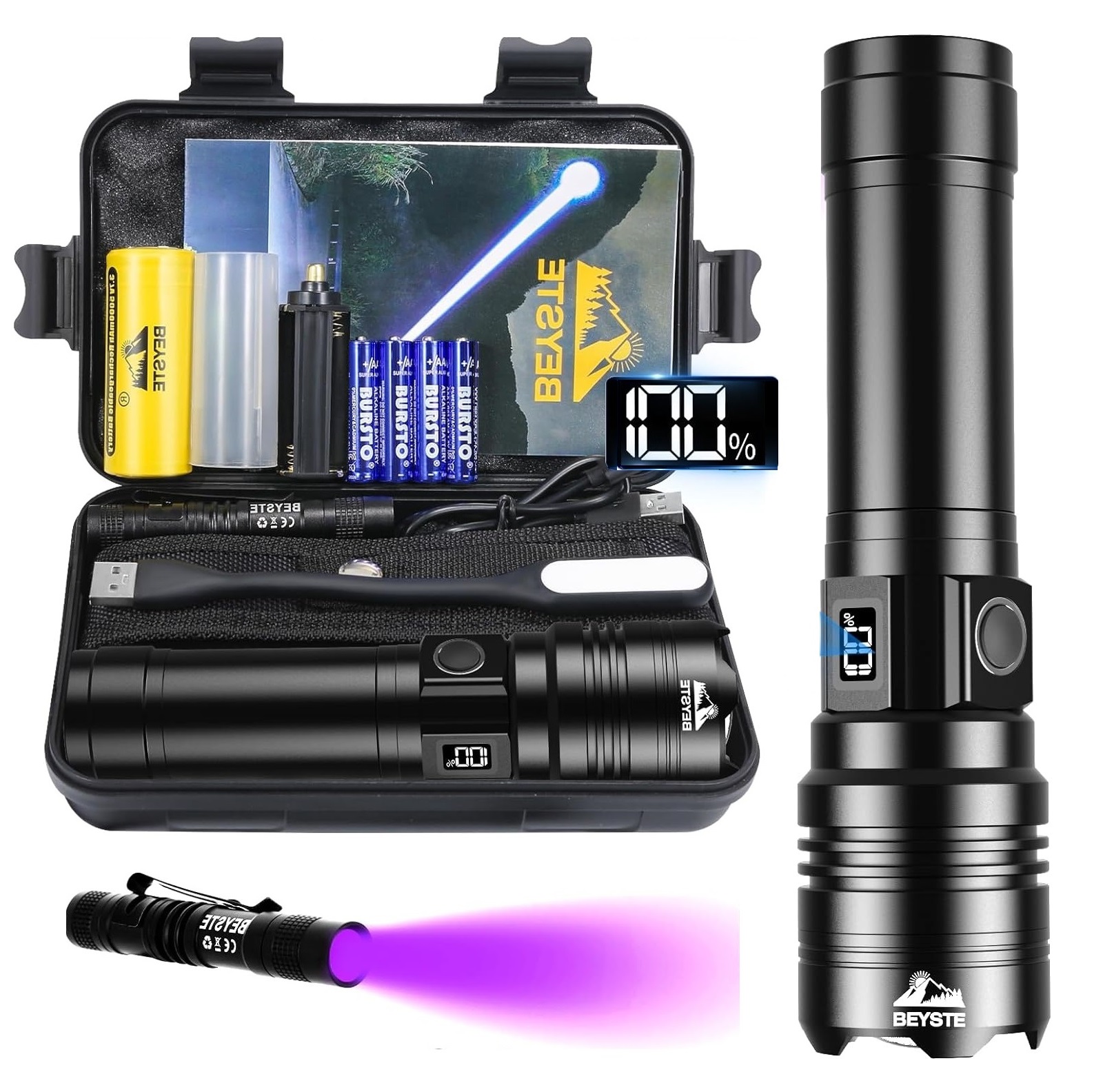 Výkonná Taktická Led Svítilna 30000 L Uv Policejní Powerbanka Dárek Beiste