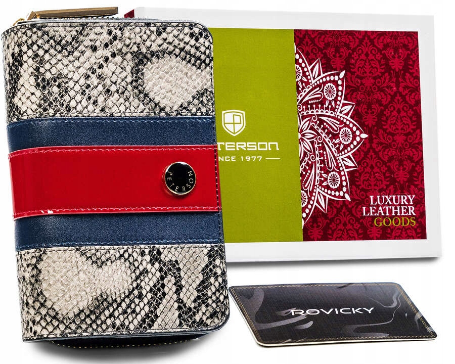 Vertikální kožená peněženka s hadím vzorem Peterson