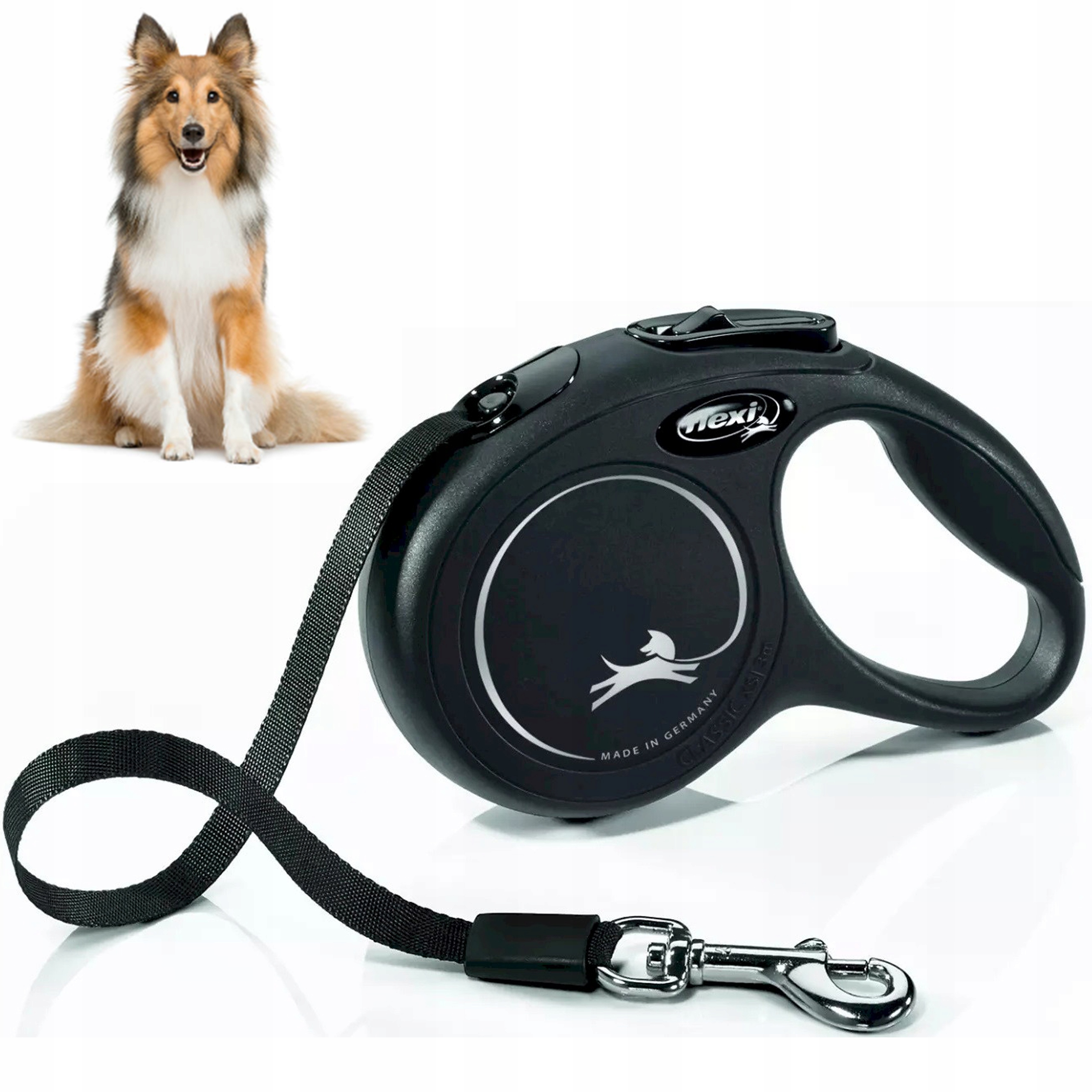 Levně Vodítko pro psa Automatické M New Classic Flexi Do 25 Kg Páska 5M Černá