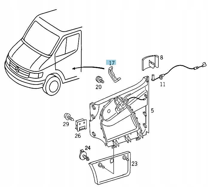 RĄCZKA UCHWYT WEWNĘTRZNY DRZWI MERCEDES SPRINTER Numer katalogowy części A9017270188
