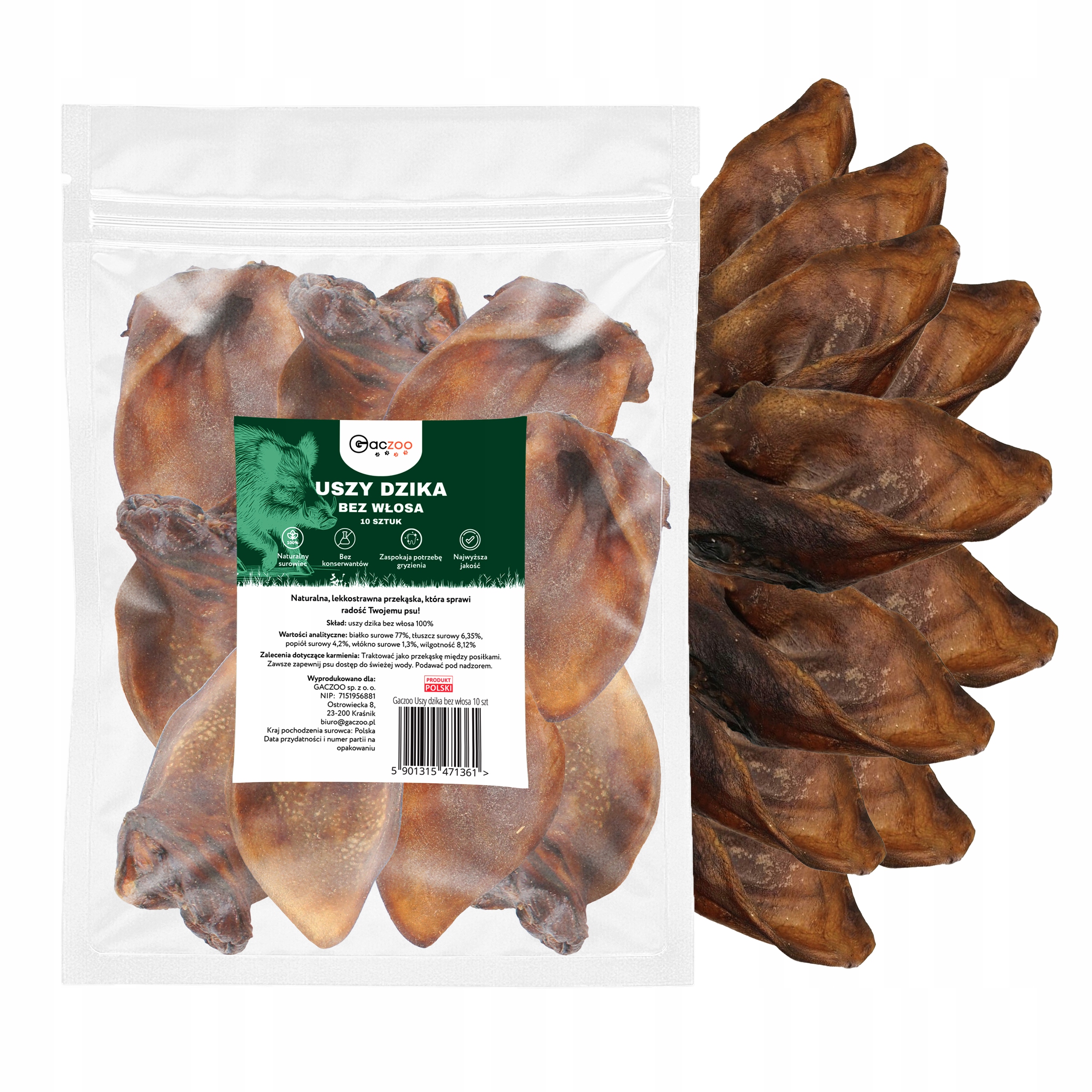 Psí pamlsek Divoké ucho bez srsti 10 ks Gaczoo přírodní kousátko