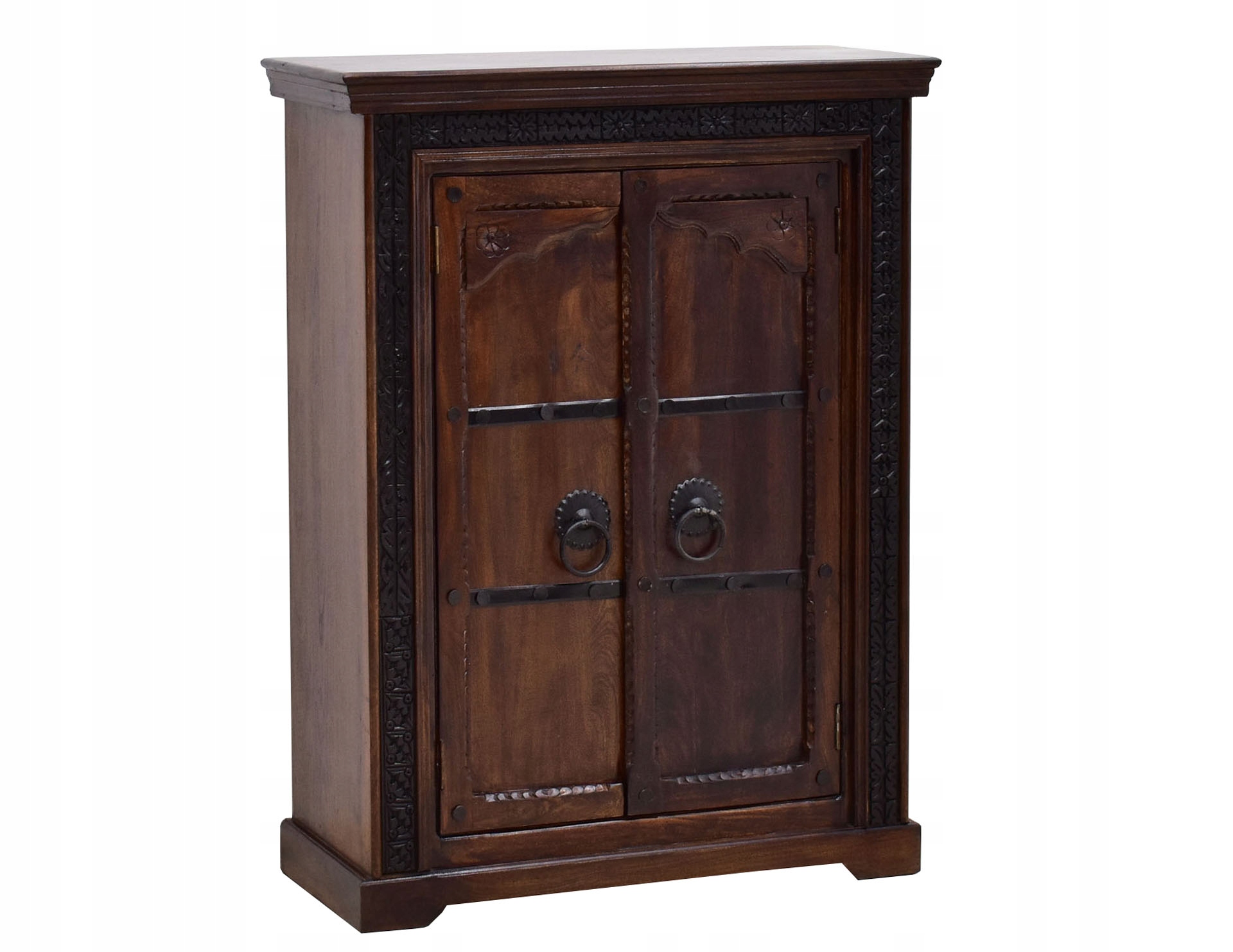 Komoda kolonialna drewno akacja indyjska rzeźbiona okucia ciemny brąz