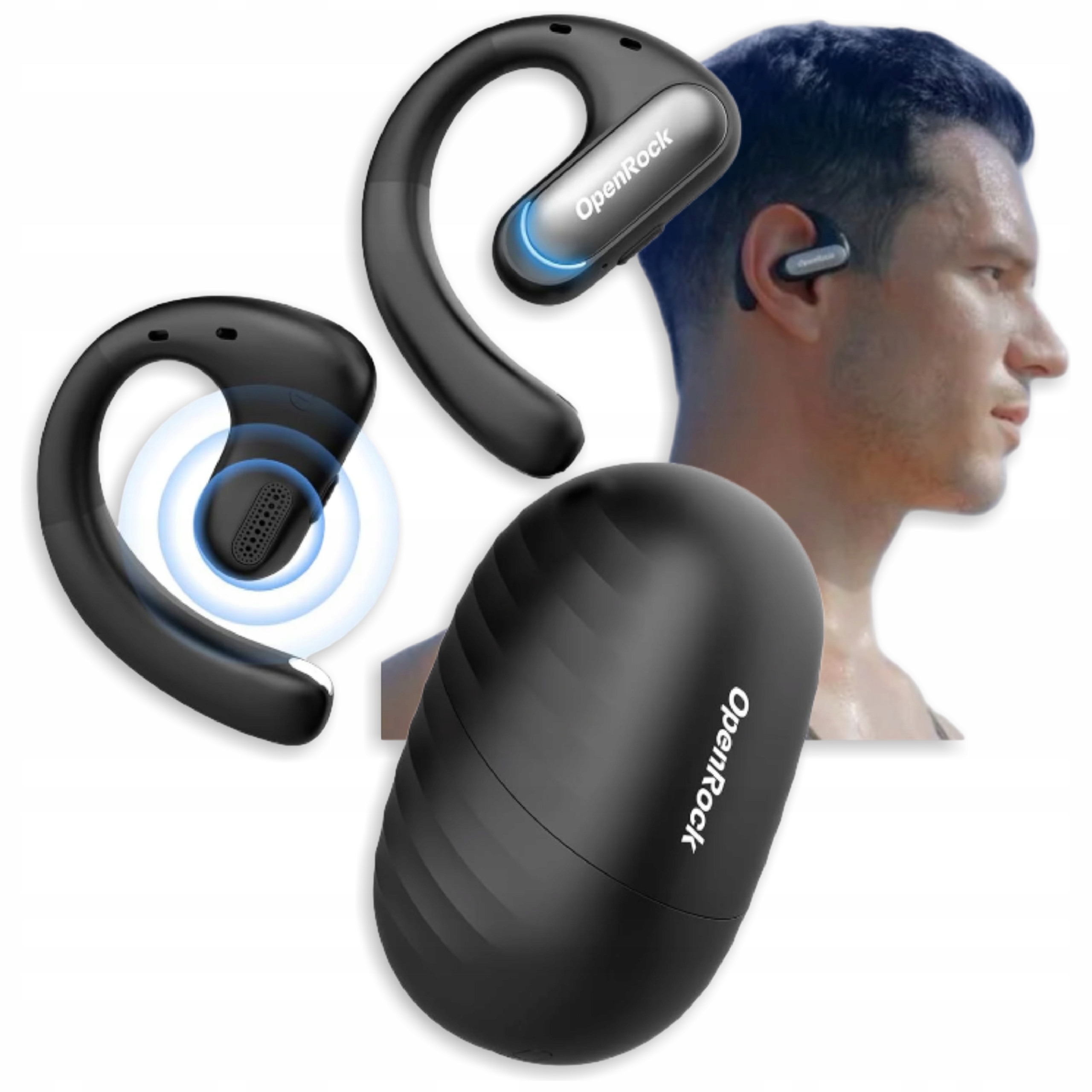 Sportovní sluchátka Bluetooth Open ear 46h Bas Enc Vodotěsné IPX5 Běh