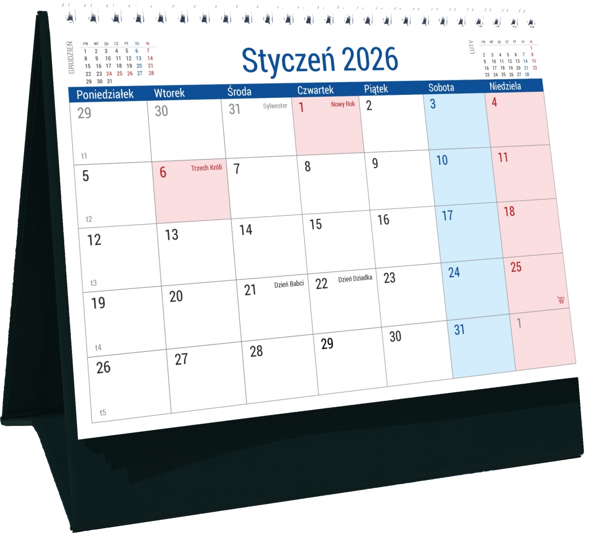Kalendarz piramidka A5 22x18 cm Plano 2026 podstawka z tektury w okleinie
