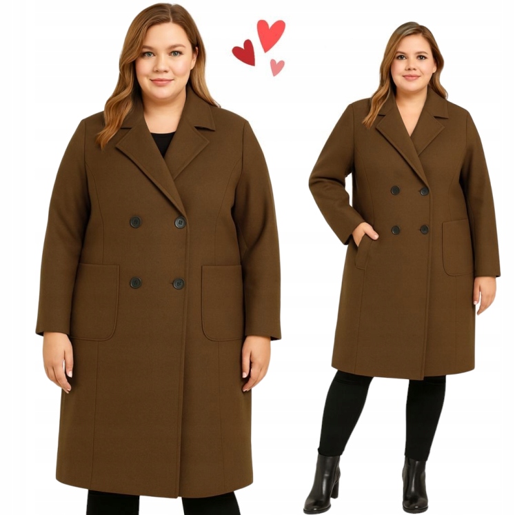 Hnědý elegantní dámský kabát Přechodová bunda Kapsy 48 50 4xl 5xl