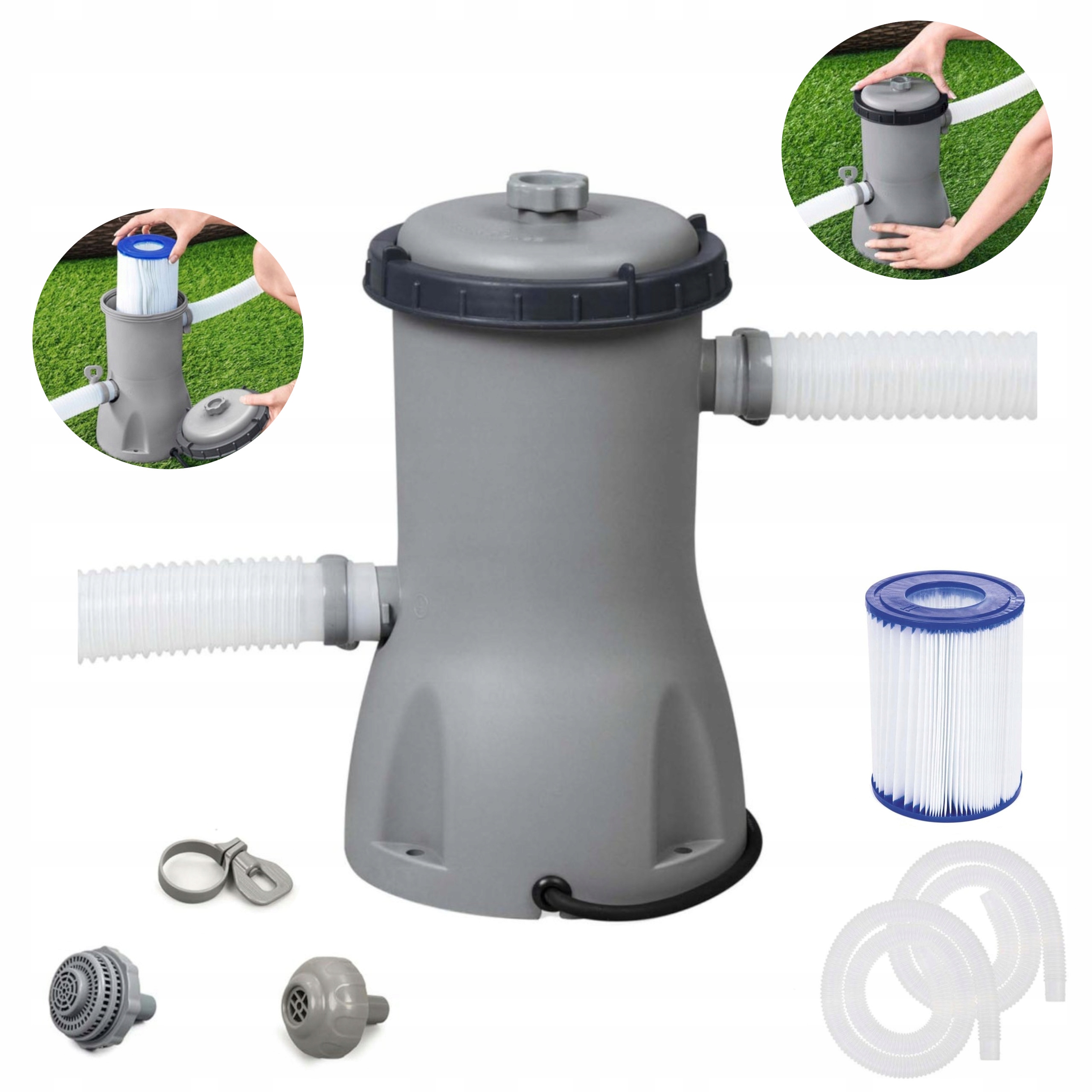 Pompa Filtrująca Do Basenu Czyszcząca Basenowa Węże Filtr Wydajna 3028L/H