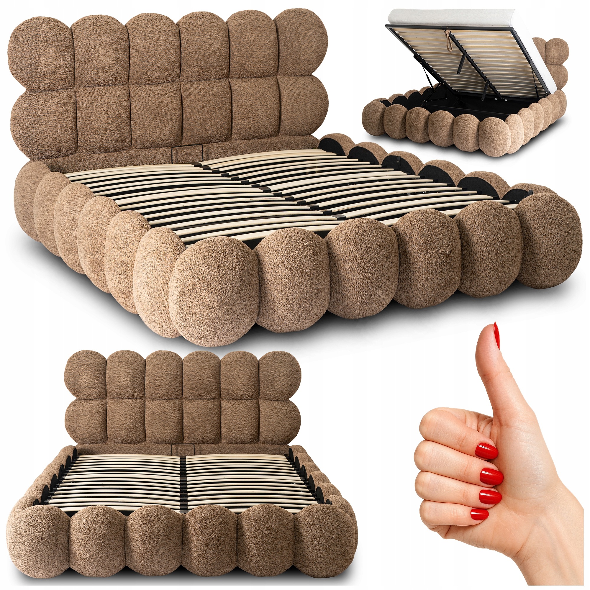 Łóżko 160x200 Tapicerowane Dwuosobowe Do Sypialni Baranek Brązowe Ankara