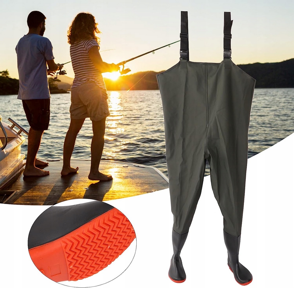 WODERY SPODNIOBUTY WĘDKARSKIE SPODNIE SZELKI WZMOCNIONE GUMOWCE RYBACKIE 42 Marka FORTRADE