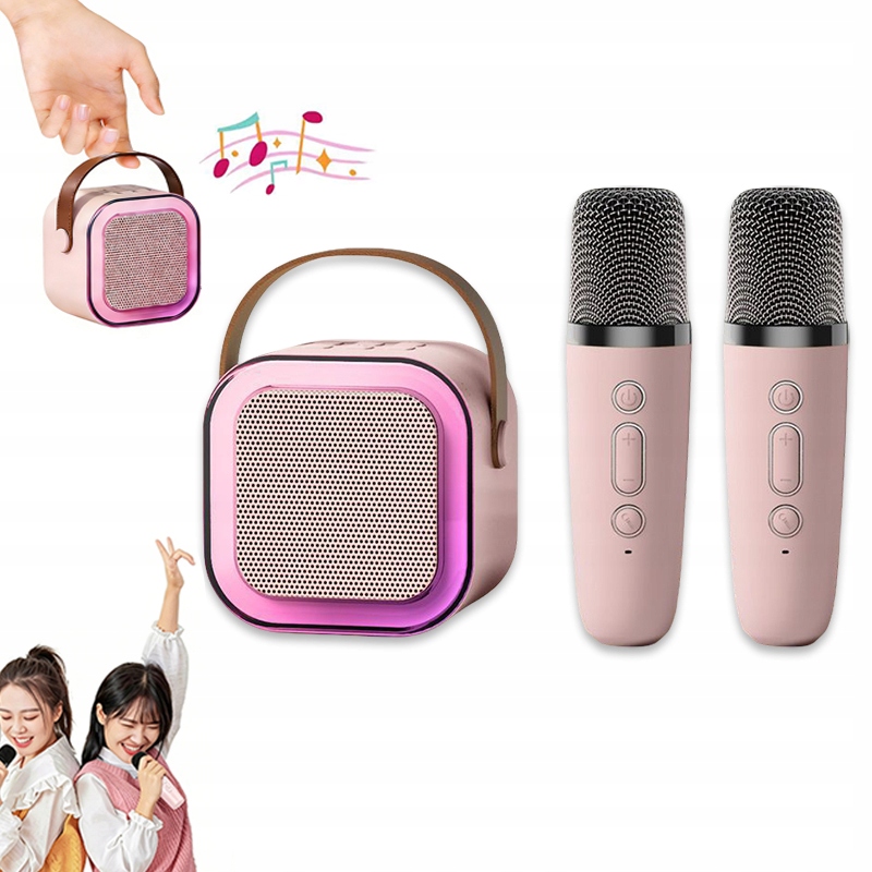 ZESTAW KARAOKE DLA DZIECI: 2x BEZPRZEWODOWY MIKROFON + GŁOŚNIK BLUETOOTH