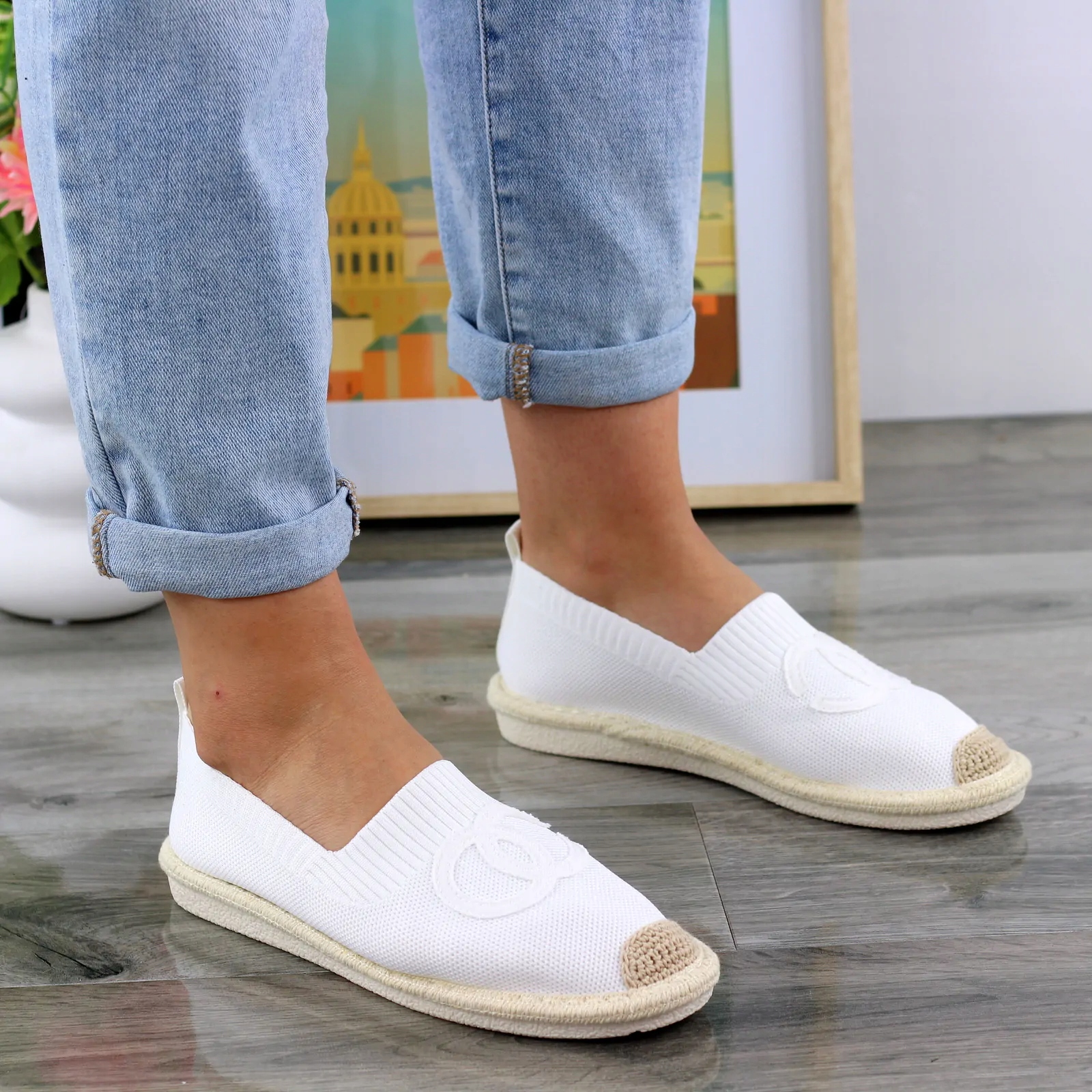 MODNE BIAŁE TENISÓWKI MATERIAŁOWE ESPADRYLE DAMSKIE Z LOGOWANIEM CHANTI 39 Marka inna