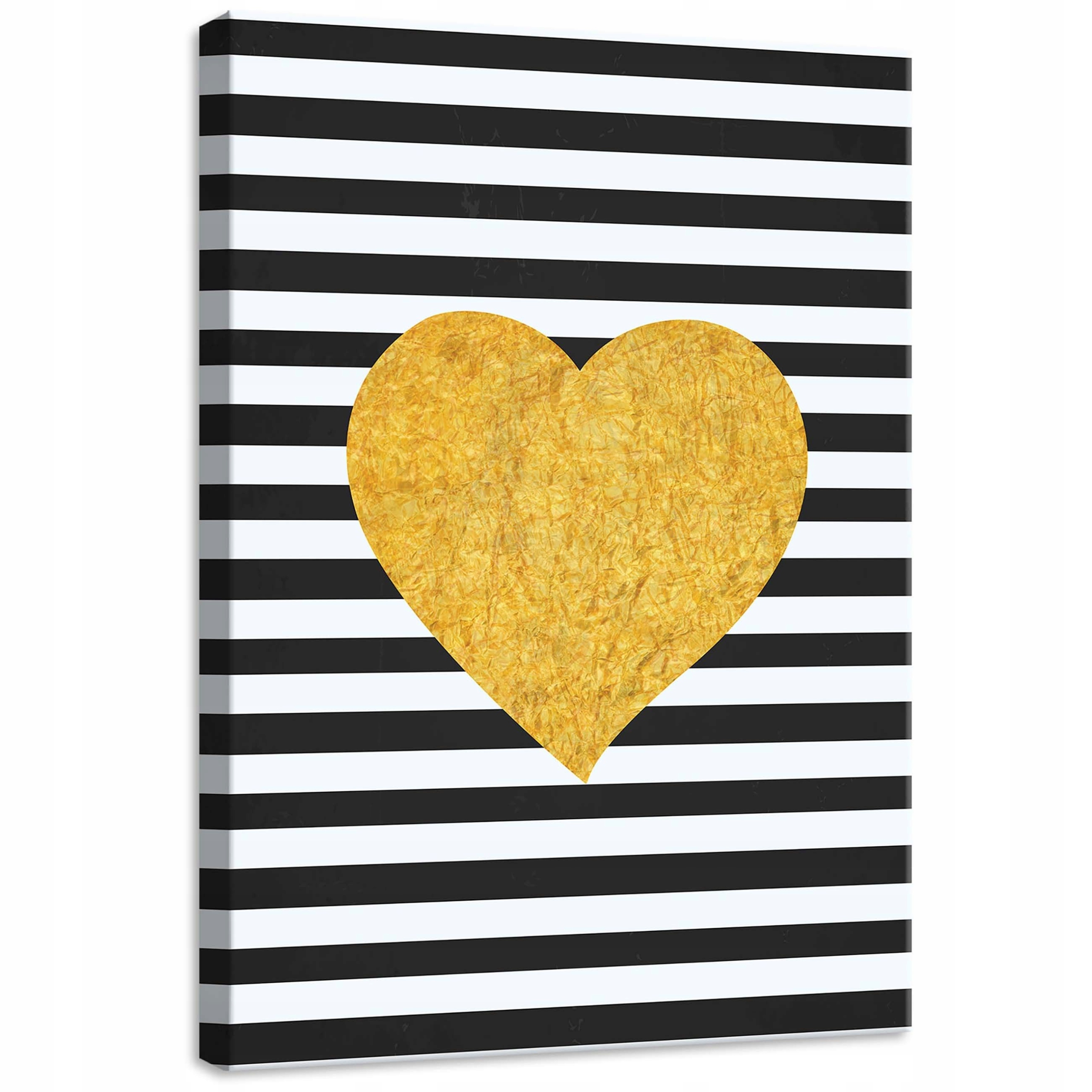 Obraz 50x70 Zlaté srdce černobílé pruhy kontrast moderní láska