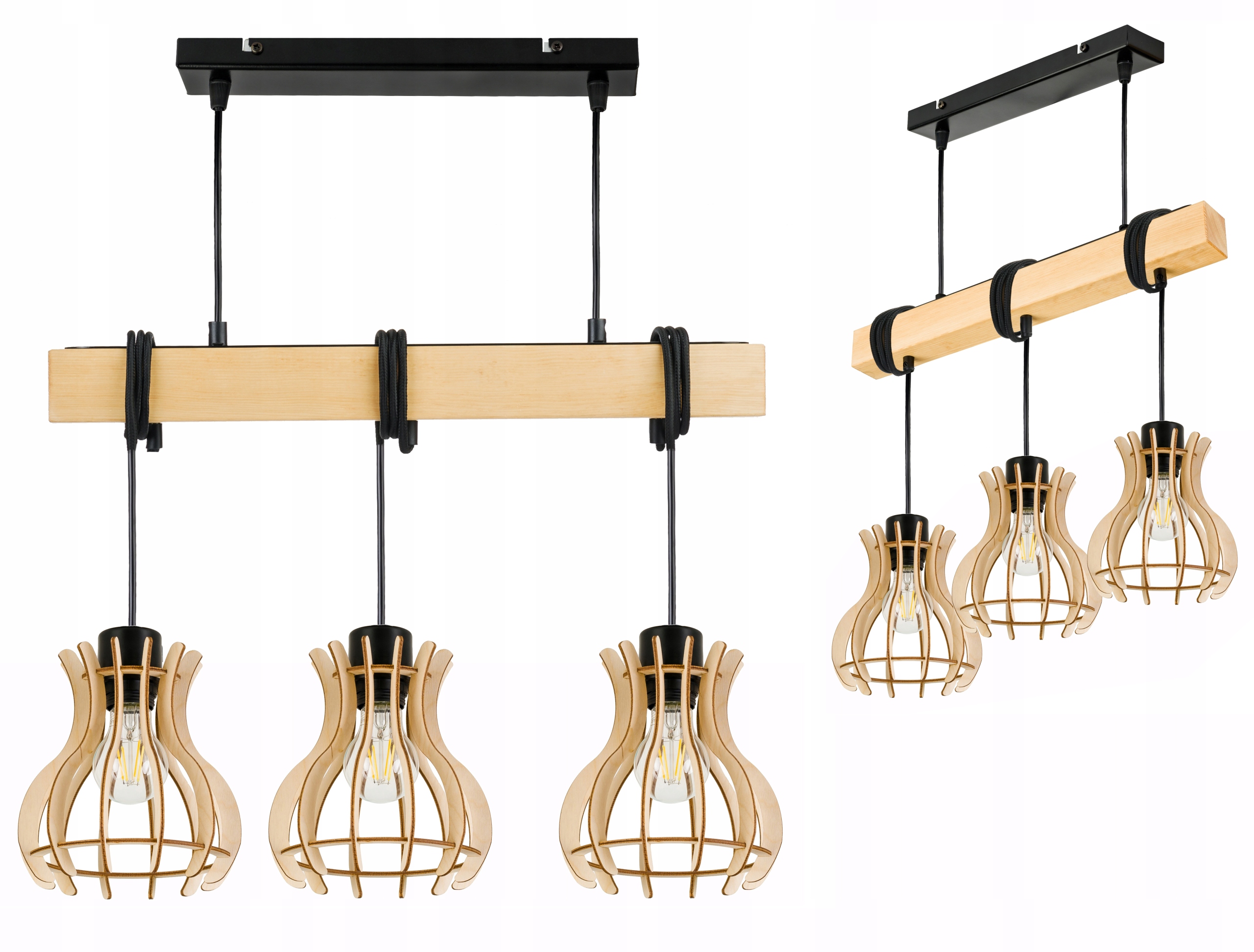 Dřevěná závěsná stropní lampa Lustr Zwis Loft Dřevo na 3x E27