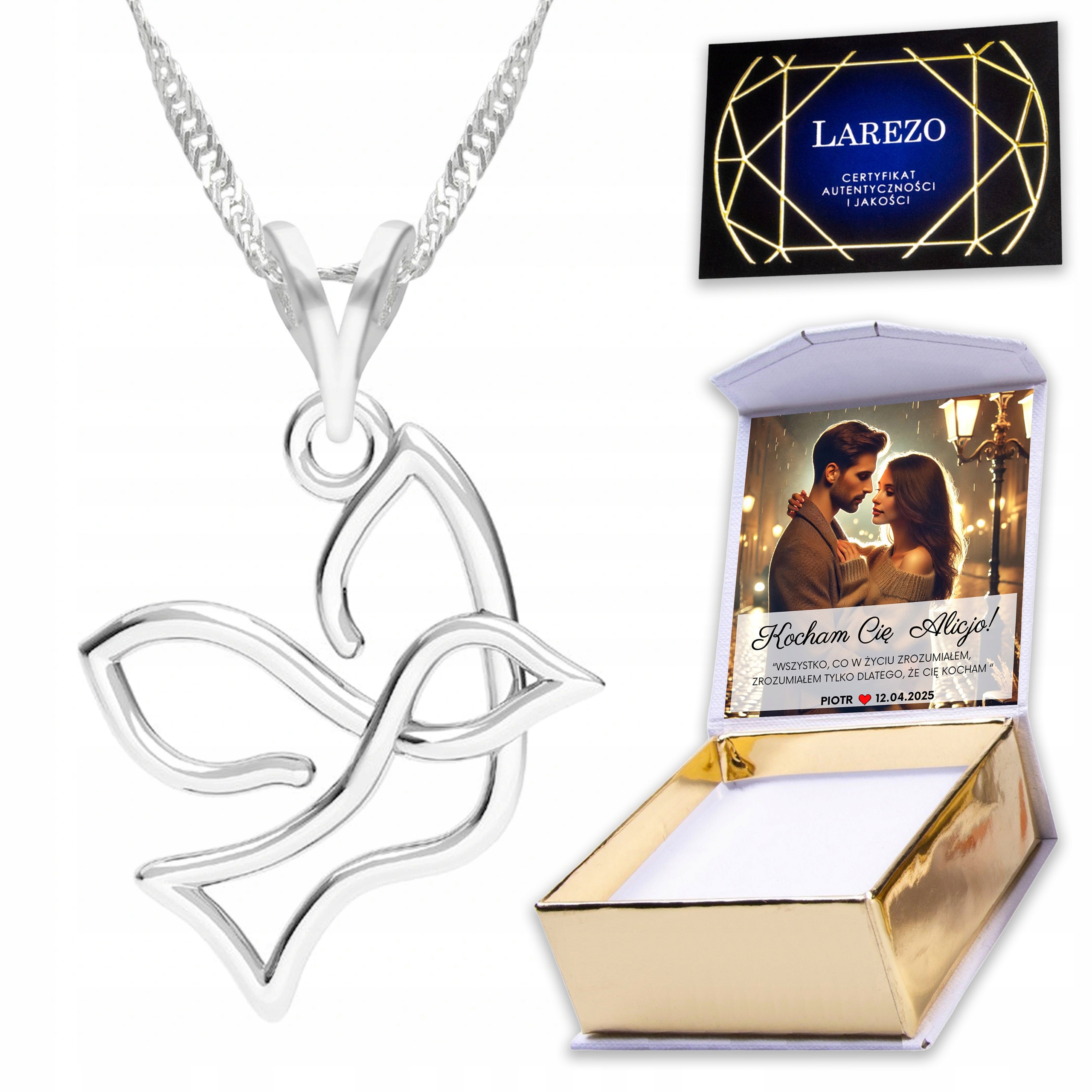 Stříbrný náhrdelník 925 Pták Ažurový Ptáček Bird s ptáčkem Ptáček Potisk