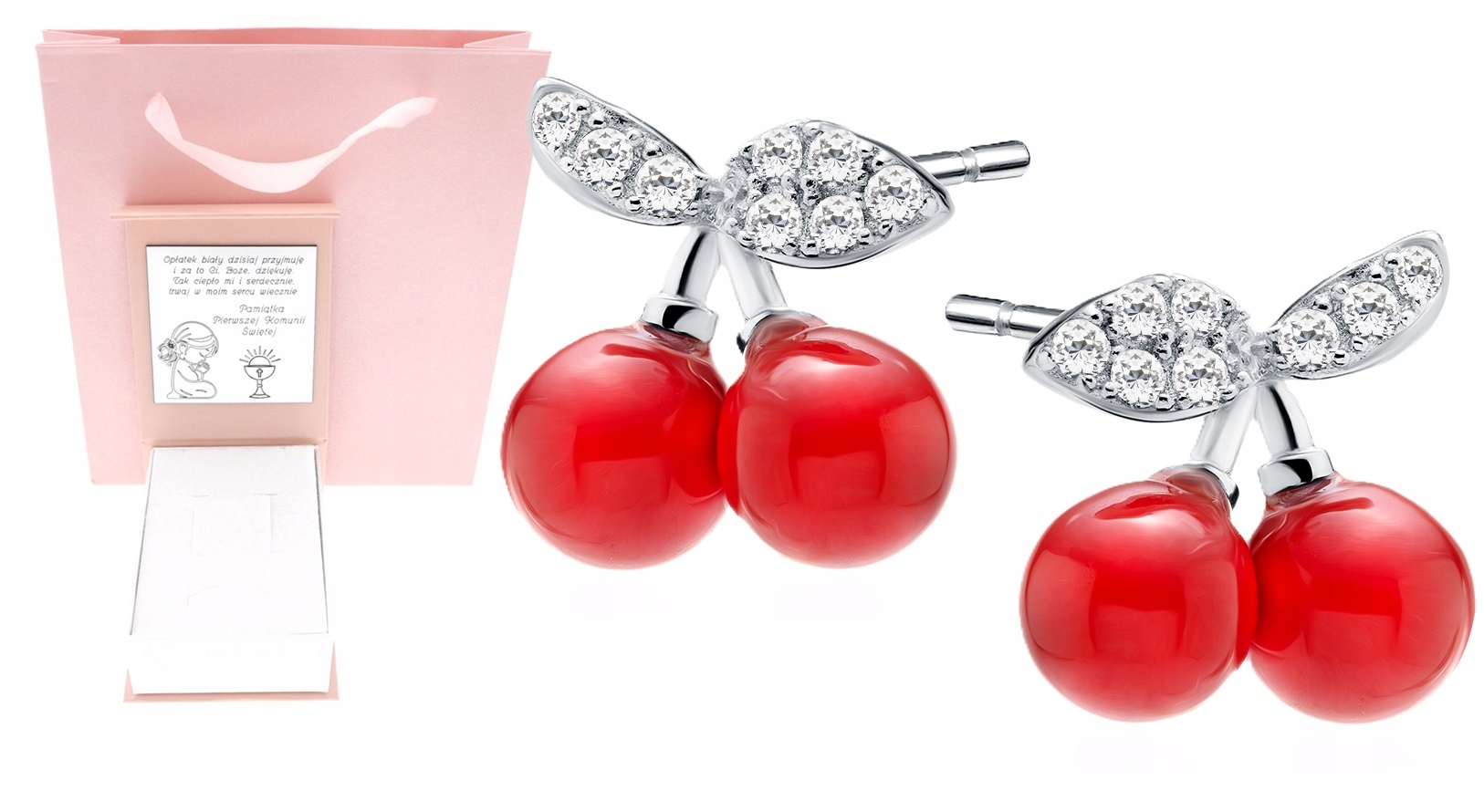 Stříbrné náušnice třešničky červené višně Svaté Přijímání Křest Roček Gravírování