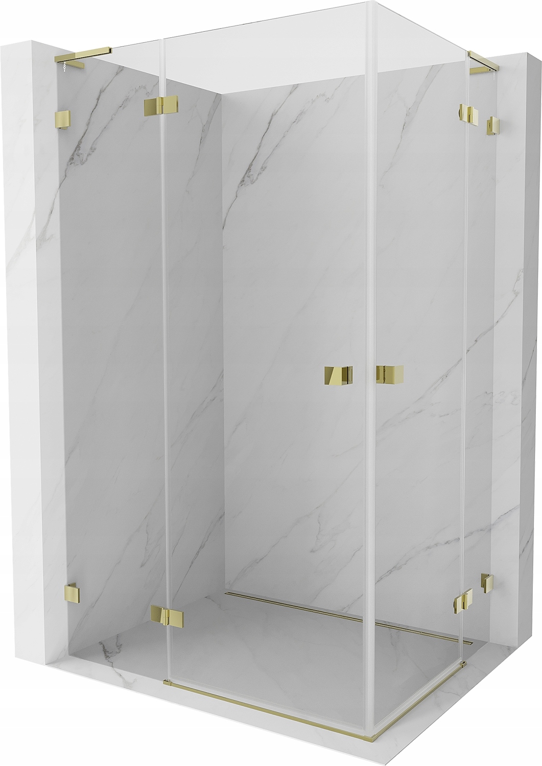 Sprchový kout Mexen Lunar L Duo 80x70 cm, zlato, transparentní sklo