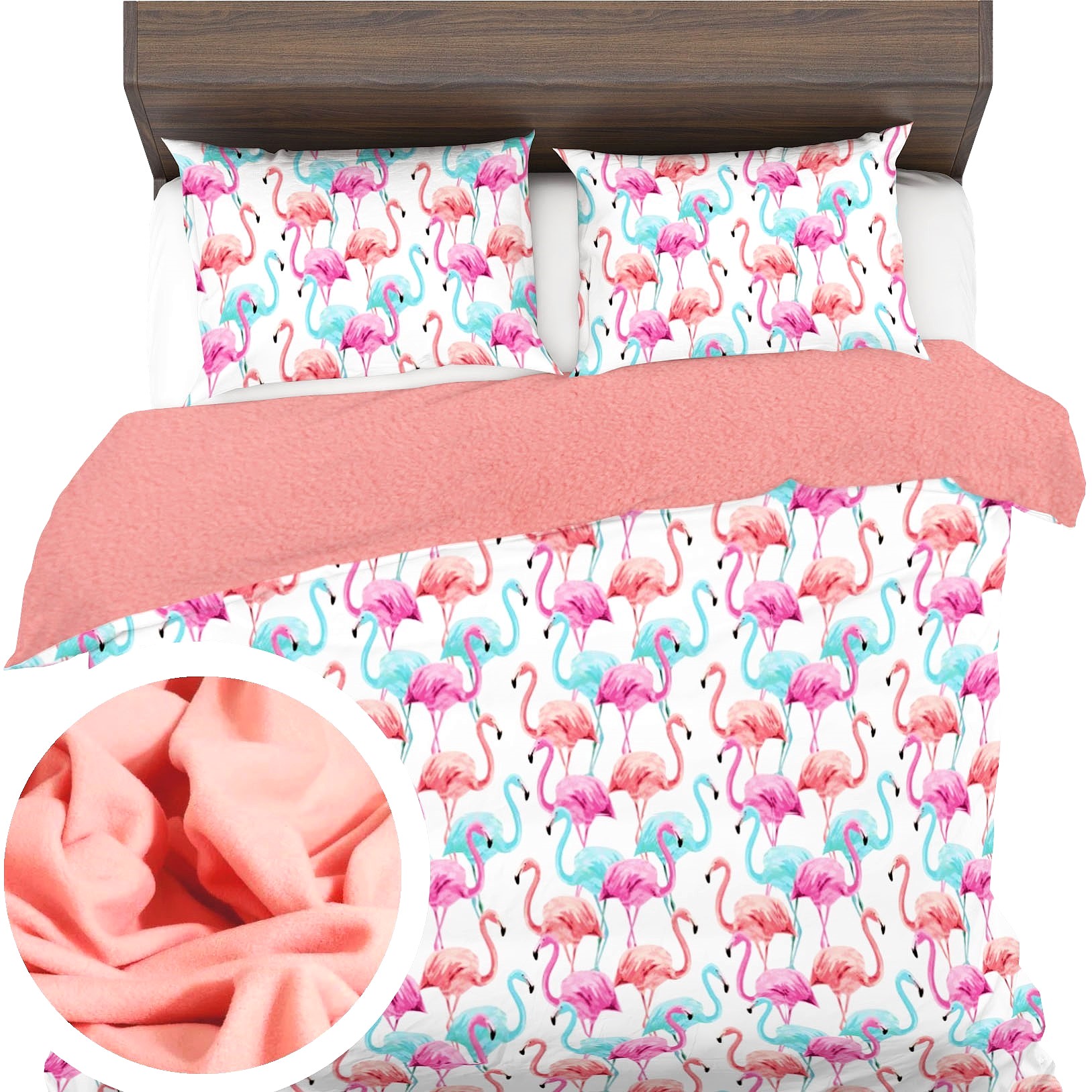 Izolované Povlečení 160x200+1x70x80 Fleece Bavlna Teplý zimní Plameňák