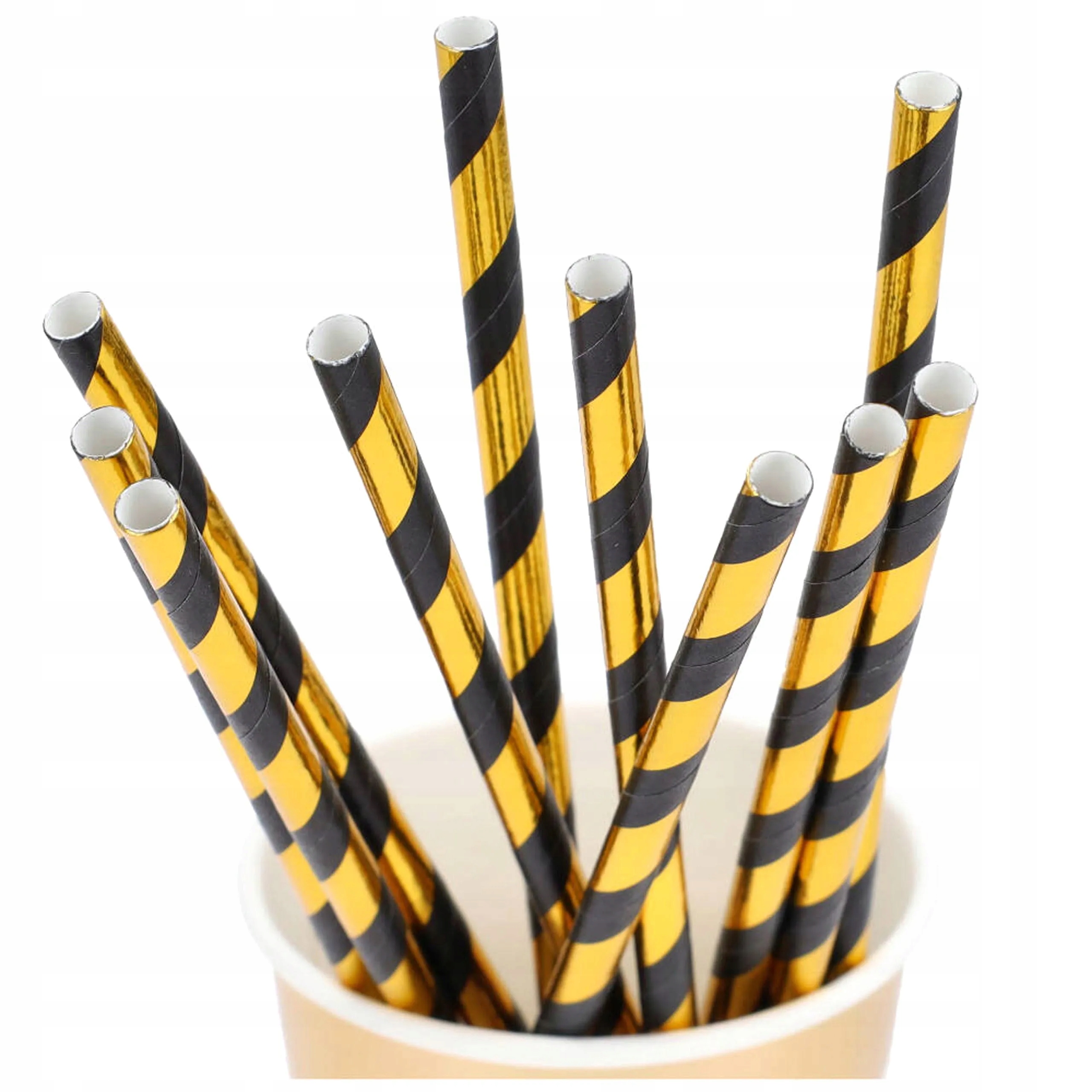 SŁOMKI papierowe rurki do picia napoi CZARNE ZŁOTO panieński urodziny 10szt