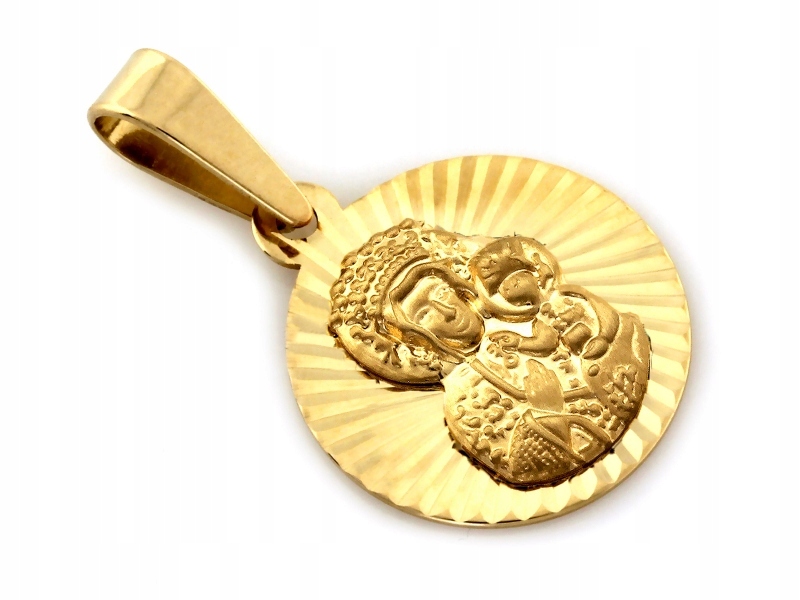 Zlatý medailonek 585 s Pannou Marií Čenstochovskou na křtiny Svatého přijímání