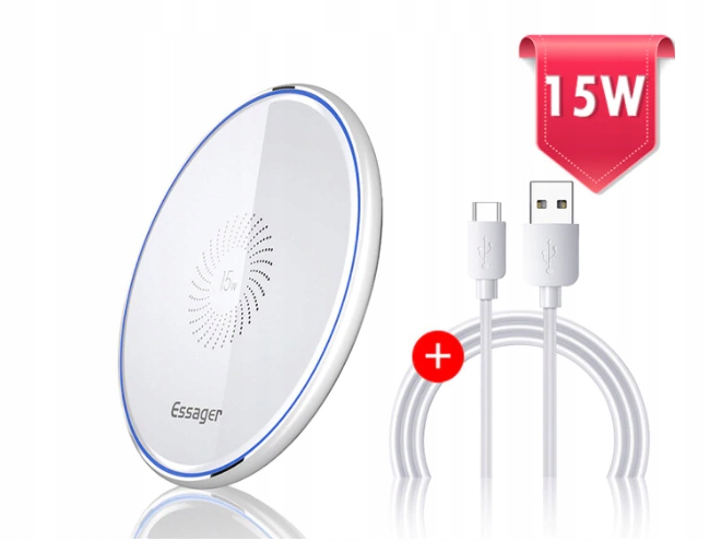 

Szybka Ładowarka Bezprzewodowa 15W Essager Biała