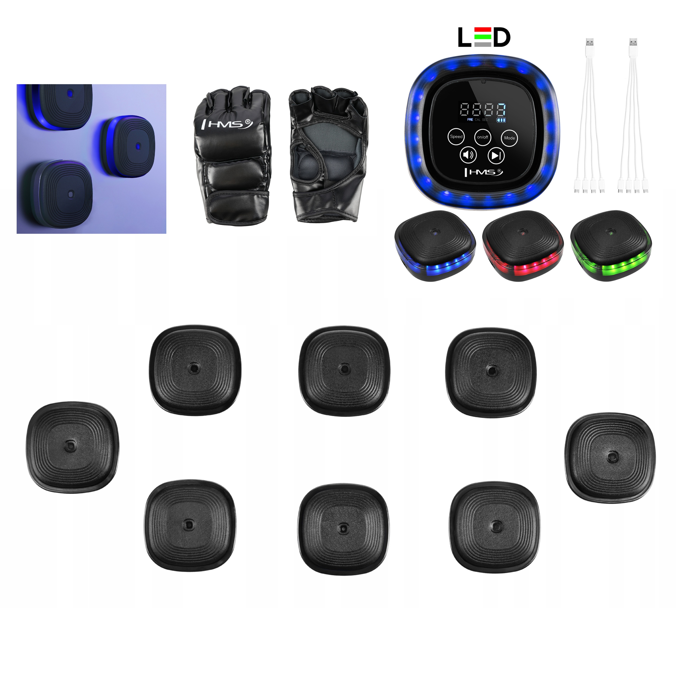 Modulární boxovací štít 9el Bluetooth Led hudba trénink reflex Hms