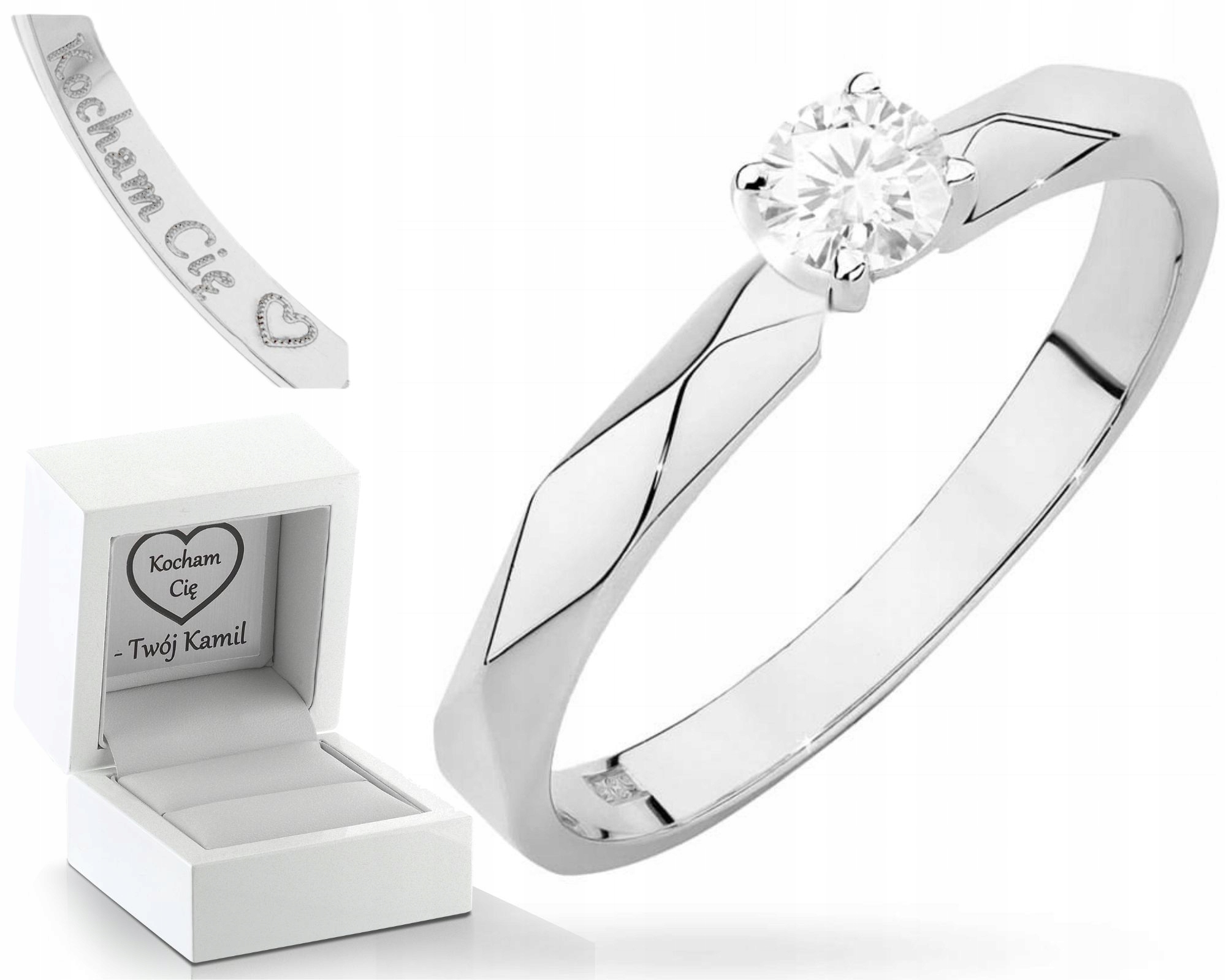 Bílé Zlato Zásnuby Prstýnek S Briliantem Gravírování 585 Dárek