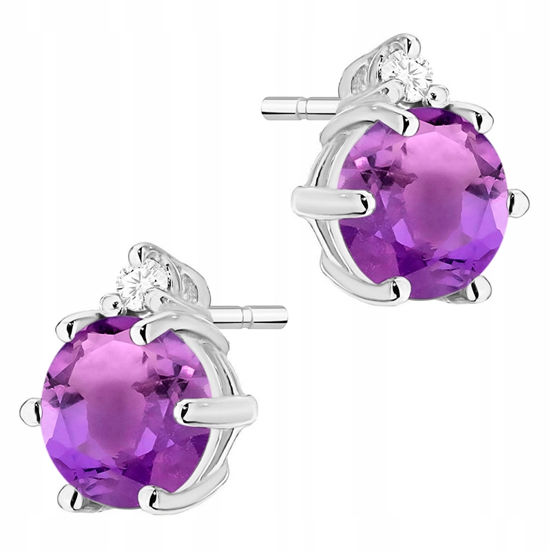 Zlaté Náušnice Dámské Dýka pr. 585 Ametyst 1,00 ct a Brilianty 14k