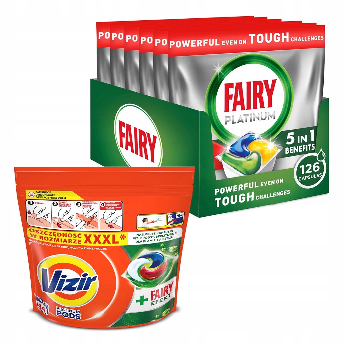 Vizir Fairy Effect 44prań+ Fairy Platinum All in One tabletki do zmywarki