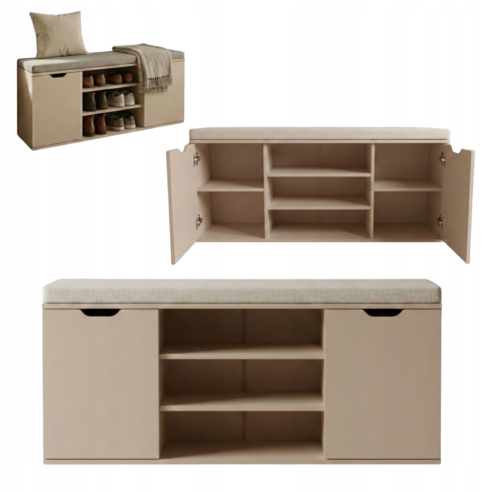 Botník biely so sedákom Porta, 103 x 30 x 46 cm béžový