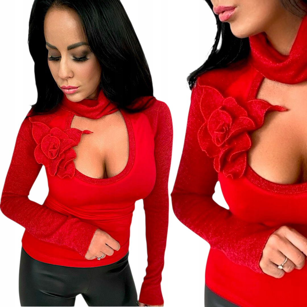 Dámský rolák s hlubokým výstřihem, sexy svetr, přiléhavá elegantní halenka, velikost L 40