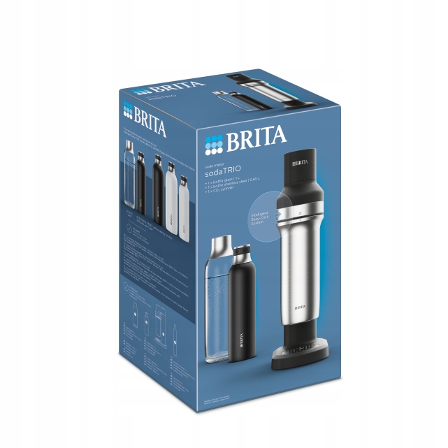 Brita czarny saturator do wody sodaTRIO, nabój, butelka szklana i izolowana