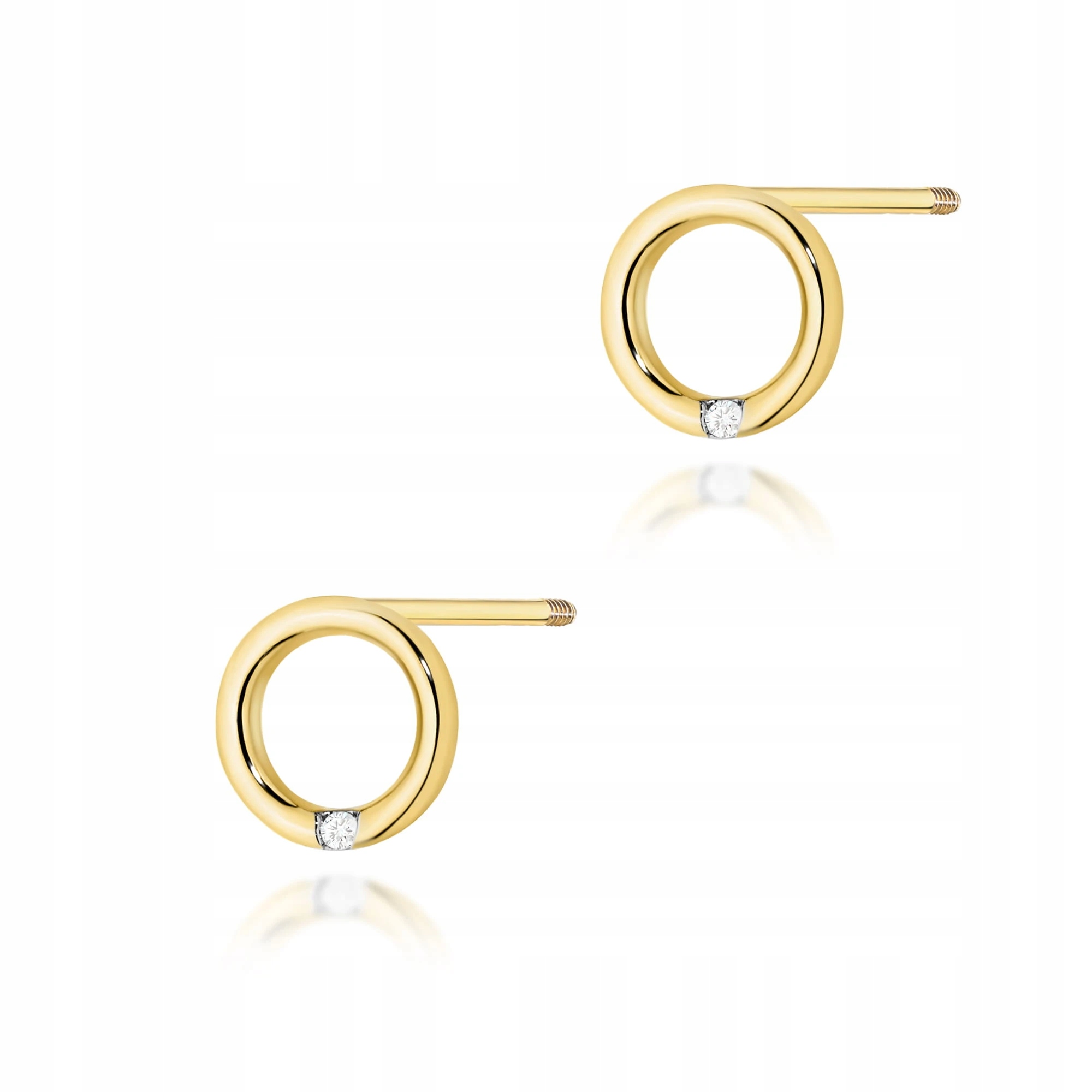 Zlaté Náušnice S Briliantem 585 Kolečka Kroužky Minimalistické Na Puzetu