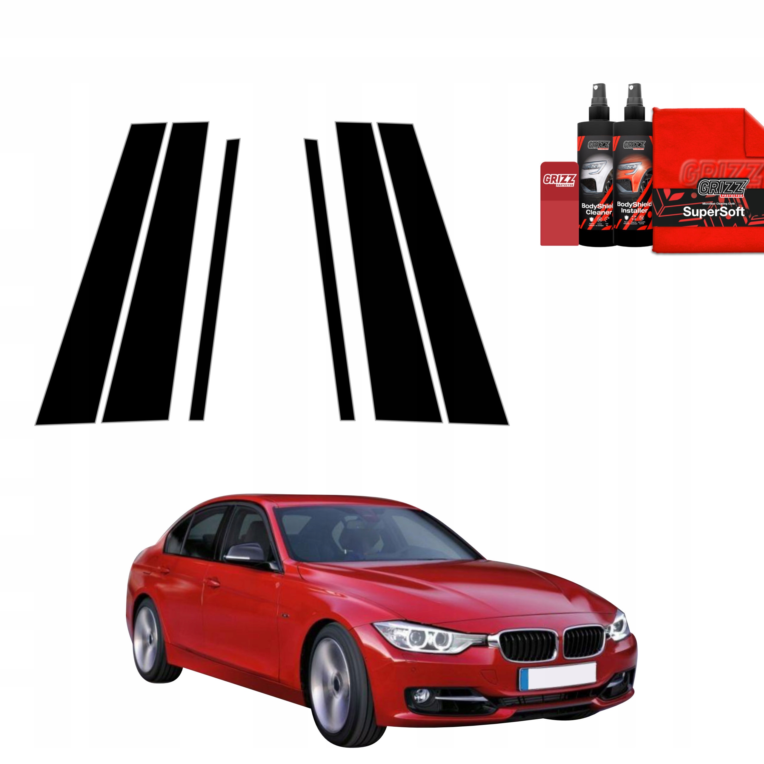 6v1 Černá fólie na sloupky pro Bmw 3 F30 Sedan Pre-LCI (2011-2015)