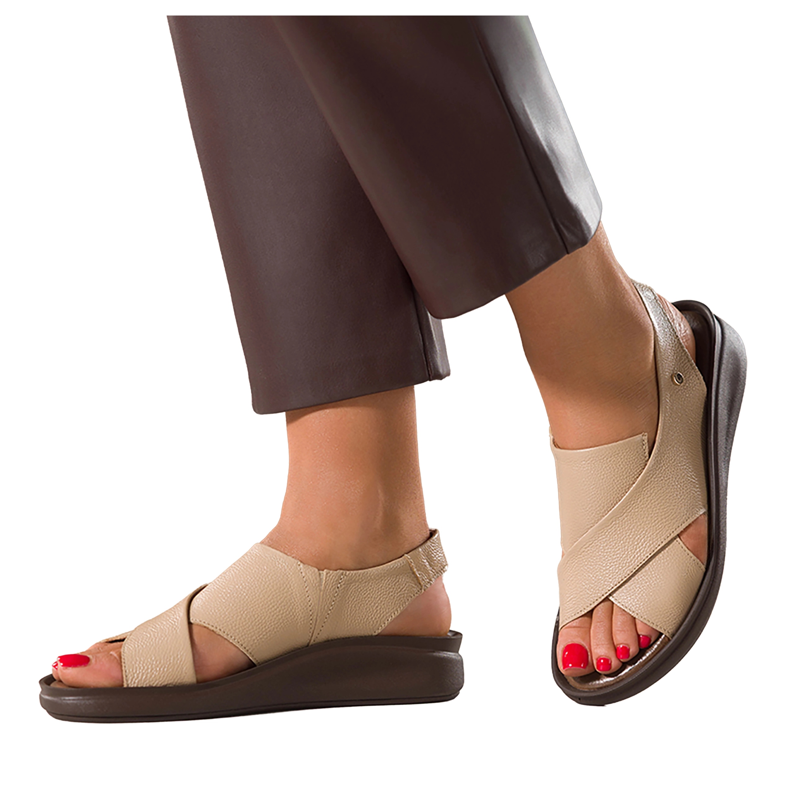 Béžové dámské kožené Sandály na klínku, pásky na kříž s gumičkou, velikost 36