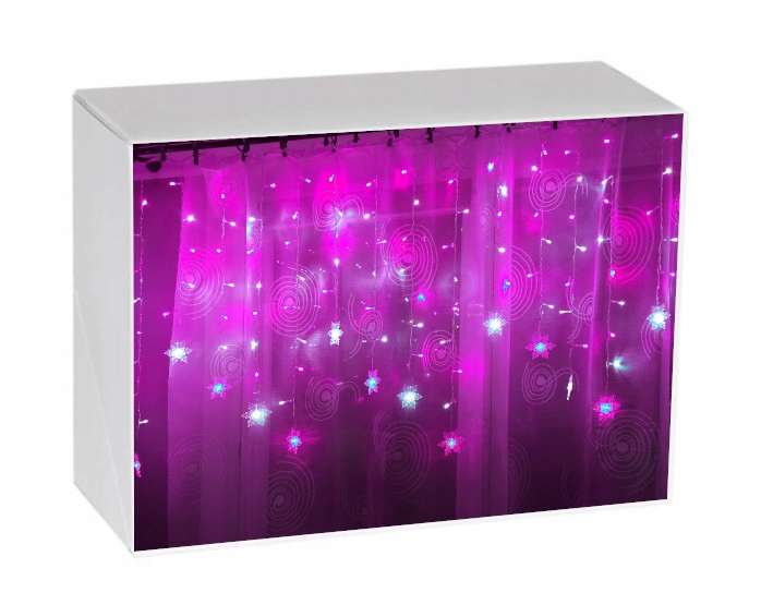 

lampki Led biały różowy kurtyna sople płatki 220