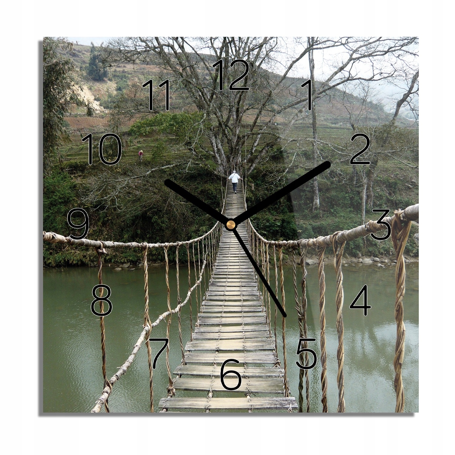 

Most drzewa jezioro zegar na szkle 30x30 z foto
