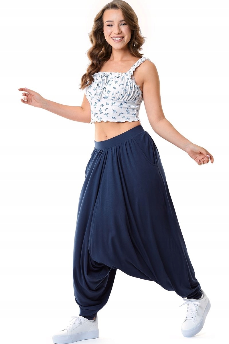 Spodnie alladynki haremki, szarawary, L/XL Odcień granatowy