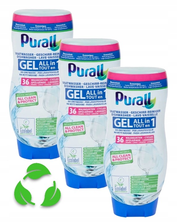 Gel All in one (vše v jednom) do myčky nádobí Purall 720 ml 3ks